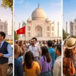 Comparison of private tours, public group tours, and solo visit at the Taj Mahal in India