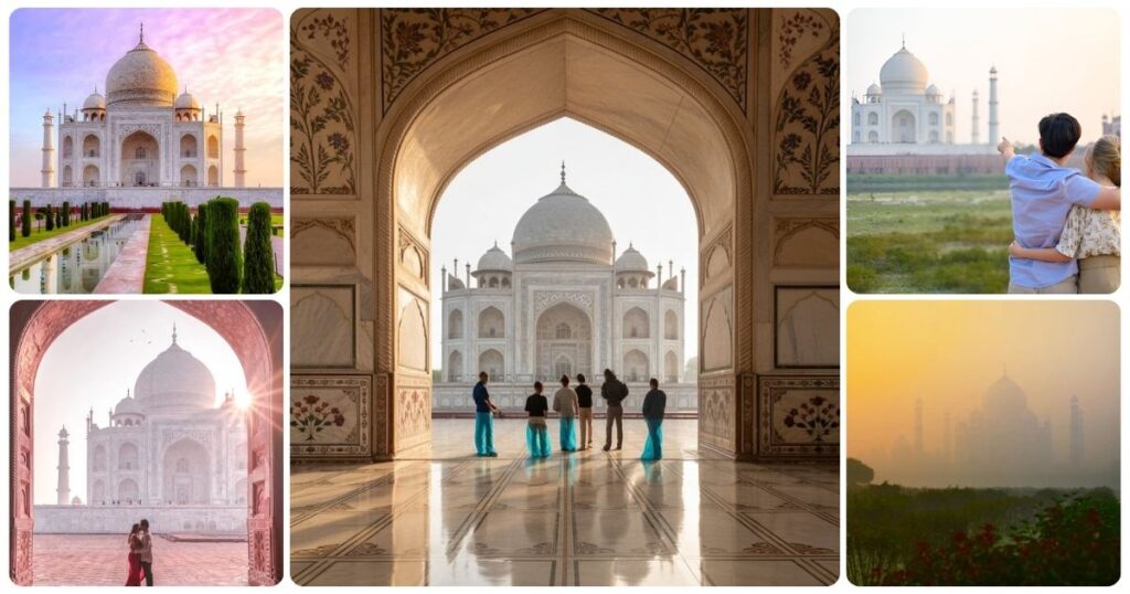 Best Taj Mahal Photo Spots: Complete Photography Guide for Visitors Taj Mahal photography locations featuring the main garden, grand archway framing, sunrise views, couple portraits and misty morning scenes