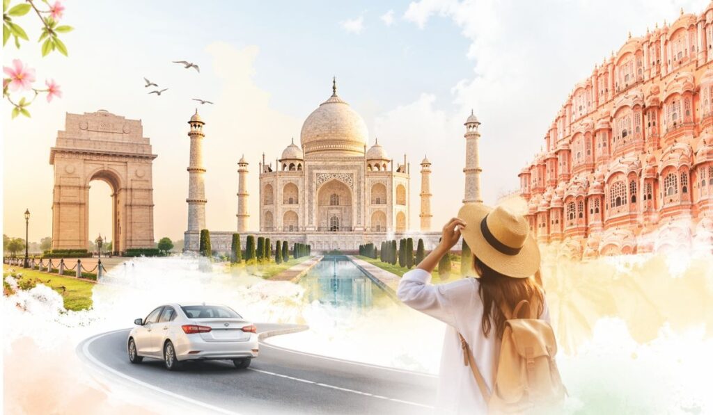Golden Triangle Travel Guide | Delhi, Agra & Jaipur Itinerary Complete Golden Triangle Travel Guide featuring Delhi, Agra, and Jaipur with India Gate, Taj Mahal, Hawa Mahal.